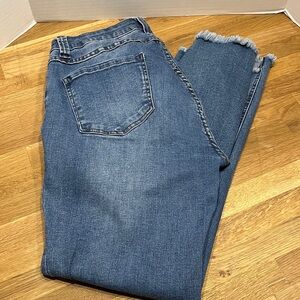 Reba Raw Hem Stretchy Skinny Medium Wash Denim Blue Jeans - Women’s Size 12